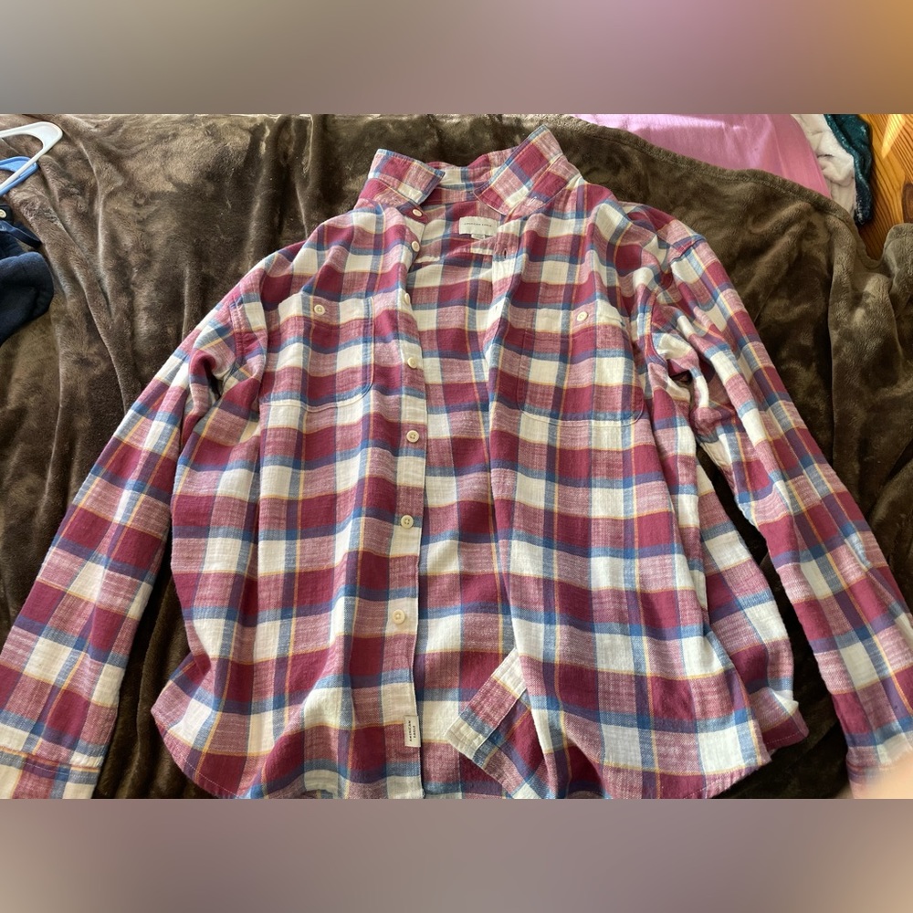 XL American Eagle Flannel with Removable Hood Plus Size Pink and White